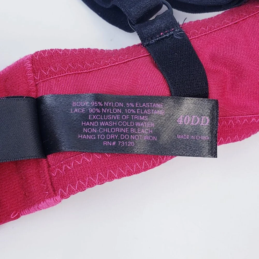 Fredericks of Hollywood Bra ~ Size 40DD Wine Red & Black Lace Padded Wire Bra - Picture 4 of 7